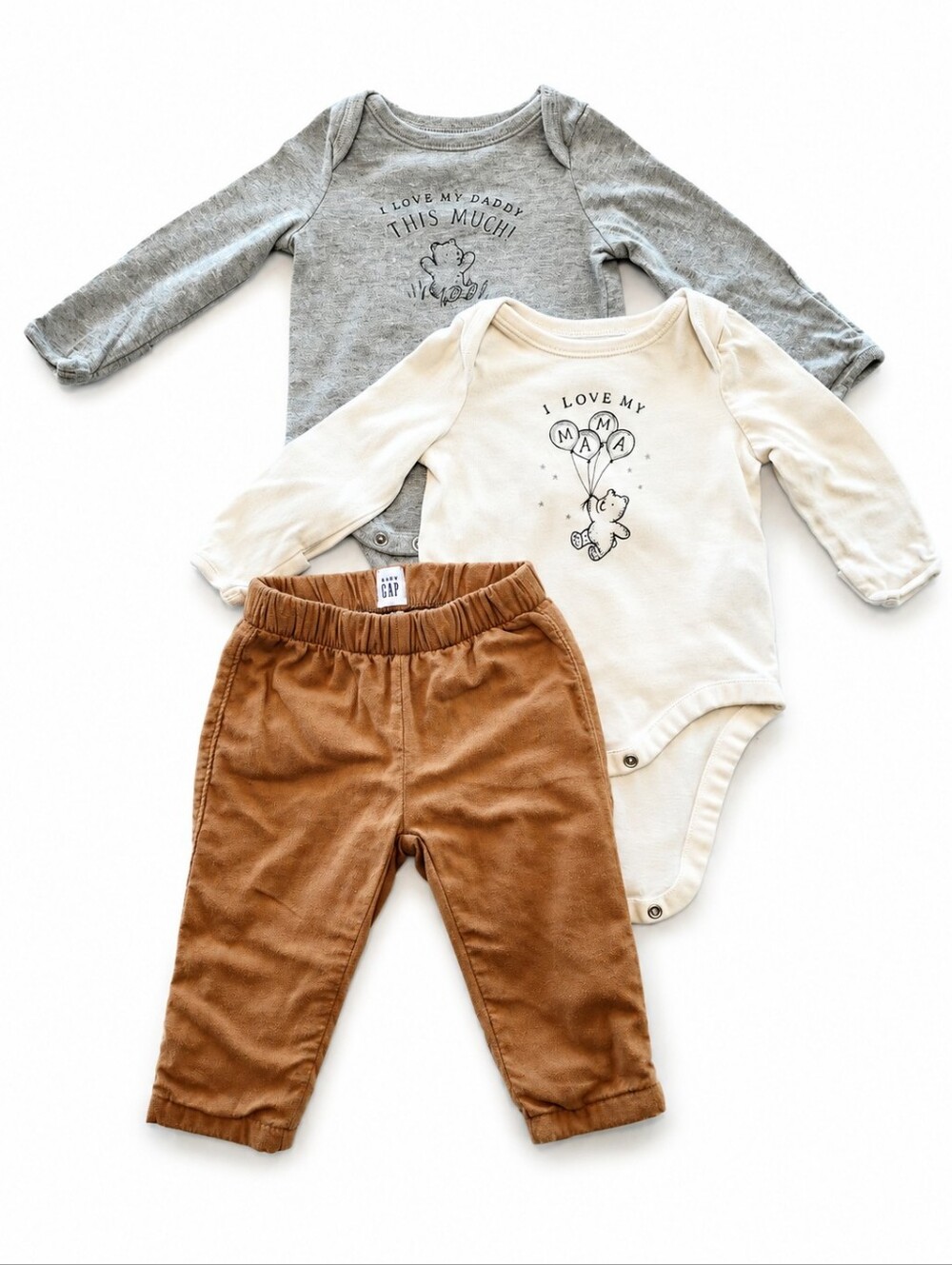 Baby Gap 0-3M 3-Piece Outfit Organic Cotton Bodysuits Tan Pants